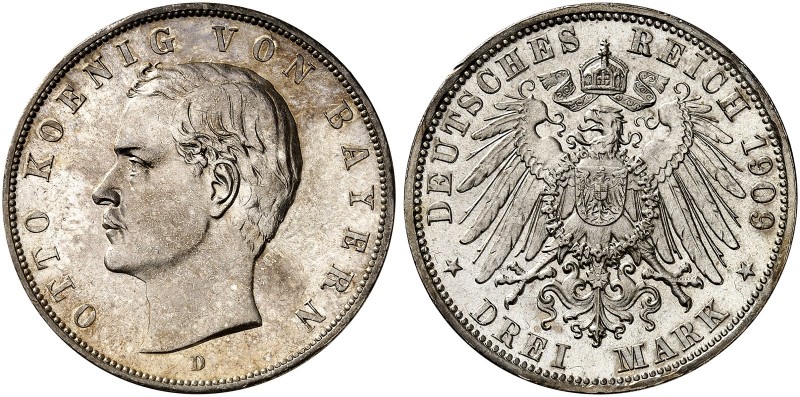 BAYERN. Otto II., 1886-1913. J. 47, EPA 3/4 
3 Mark 1909. schöne Patina, f. St