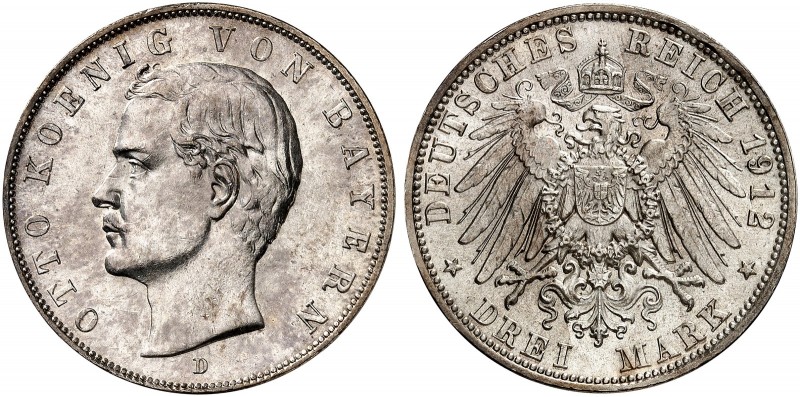 BAYERN. Otto II., 1886-1913. J. 47, EPA 3/4 
3 Mark 1912. kl. Kr., f. St