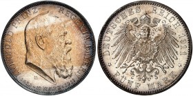 BAYERN. Luitpold, Prinzregent, * 1821, † 1912. J. 50, EPA 5/15 
5 Mark 1911, zum 25-jährigen Regierungsjubiläum. Prachtexemplar ! schöne Patina, f. S...
