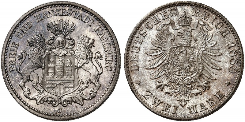 HAMBURG. J. 61, EPA 2/17 
2 Mark 1888. Prachtexemplar ! f. St