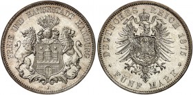 HAMBURG. J. 62, EPA 5/20 
5 Mark 1875. vz - St