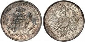 HAMBURG. J. 63, EPA 2/18 
2 Mark 1892. schöne Patina, f. St