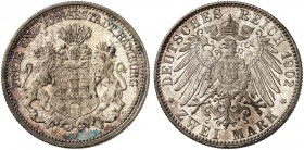 HAMBURG. J. 63, EPA 2/18 
2 Mark 1902. schöne Patina, EA, f. St