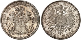 HAMBURG. J. 63, EPA 2/18 
2 Mark 1903. schöne Patina, f. St
