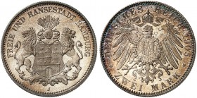 HAMBURG. J. 63, EPA 2/18 
2 Mark 1905. in dieser Erhaltung sehr seltener Jahrgang ! schöne Patina, winz. Kr., PP