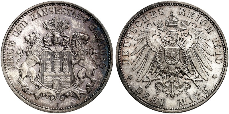 HAMBURG. J. 64, EPA 3/11 
3 Mark 1910. schöne Patina, f. St