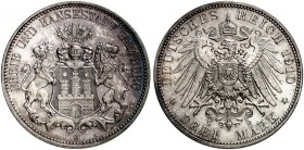 HAMBURG. J. 64, EPA 3/11 
3 Mark 1910. schöne Patina, f. St
