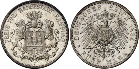 HAMBURG. J. 65, EPA 5/21 
5 Mark 1894. winz. Kr., St
