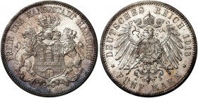 HAMBURG. J. 65, EPA 5/21 
5 Mark 1913. schöne Patina, f. St