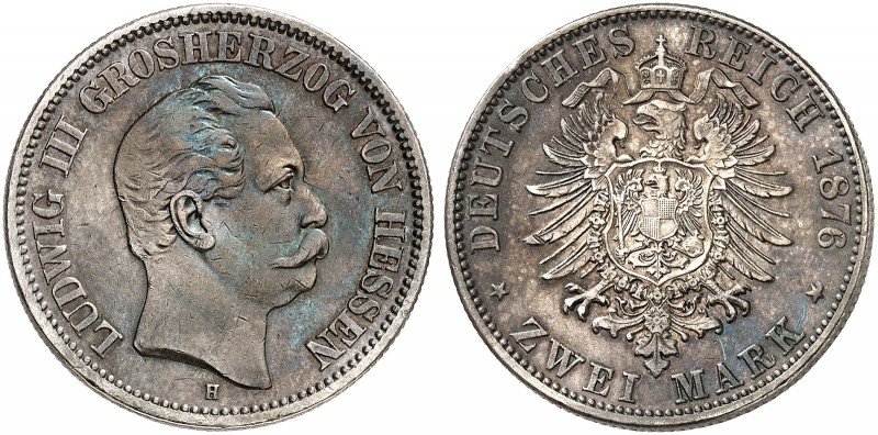 HESSEN. Ludwig III., 1848-1877. J. 66, EPA 2/19 
2 Mark 1876. dunkle Patina, kl...
