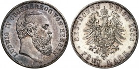 HESSEN. Ludwig IV., 1877-1892. J. 69, EPA 5/23 
5 Mark 1888. schöne Patina, kl. Kr., St
