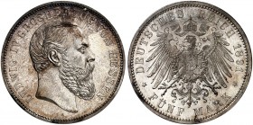 HESSEN. Ludwig IV., 1877-1892. J. 71, EPA 5/24 
5 Mark 1891. Kabinettstück ! schöne Patina, PP