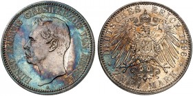 HESSEN. Ernst Ludwig, 1892-1918. J. 72, EPA 2/22 
2 Mark 1896. sehr seltener Jahrgang ! schöne Patina, kl. Kr., vz / f. St