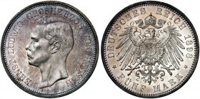 HESSEN. Ernst Ludwig, 1892-1918. J. 73, EPA 5/25 
5 Mark 1898. schöne Patina, winz. Kr., PP