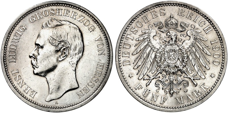 HESSEN. Ernst Ludwig, 1892-1918. J. 73, EPA 5/25 
5 Mark 1900. f. vz / vz+