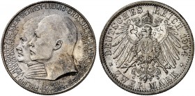 HESSEN. Ernst Ludwig, 1892-1918. J. 74, EPA 2/23 
2 Mark 1904, zum 400. Geburtstag Philipp des Großmütigen. St