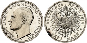 HESSEN. Ernst Ludwig, 1892-1918. J. 76, EPA 3/12 
3 Mark 1910. winz. Kr., PP