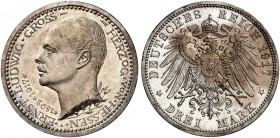 HESSEN. Ernst Ludwig, 1892-1918. J. 77, EPA 3/13 
3 Mark 1917, zum 25-jährigen Regierungsjubiläum. winz. Kr., St