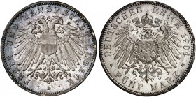 LÜBECK. J. 83, EPA 5/27 
5 Mark 1904. schöne Patina, kl. Kr., f. St