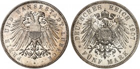 LÜBECK. J. 83, EPA 5/27 
5 Mark 1907. Prachtexemplar ! PP