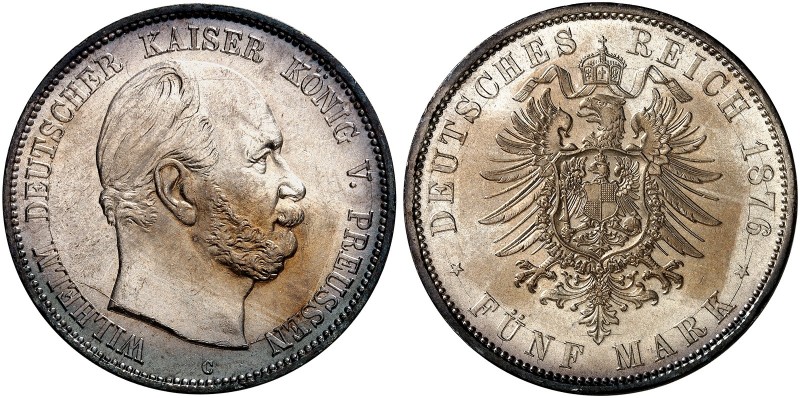 PREUSSEN. Wilhelm I., 1861-1888. J. 97 C, EPA 5/33 
5 Mark 1876 C. schöne Patin...