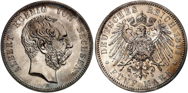 SACHSEN. Albert, 1873-1902. J. 125, EPA 5/42 
5 Mark 1891. schöne Patina, kl. K...