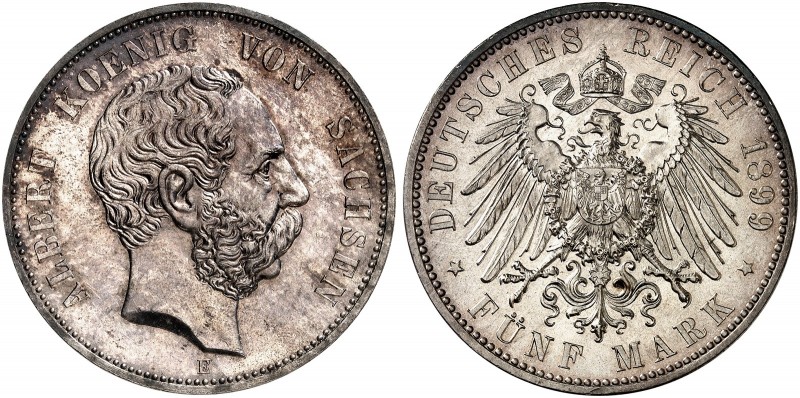 SACHSEN. Albert, 1873-1902. J. 125, EPA 5/42 
5 Mark 1899. schöne Patina, winz....