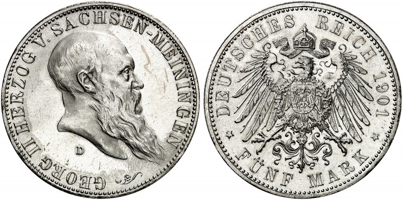 SACHSEN - MEININGEN. Georg II., 1866-1914. J. 150, EPA 5/52 
5 Mark 1901. f. St