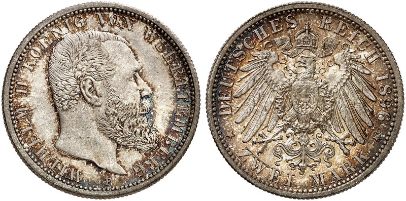 WÜRTTEMBERG. Wilhelm II., 1891-1918. J. 174, EPA 2/74 
2 Mark 1896. schöne Pati...