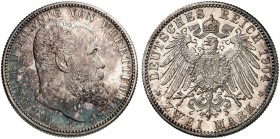 WÜRTTEMBERG. Wilhelm II., 1891-1918. J. 174, EPA 2/74 
2 Mark 1904. schöne Patina, f. St