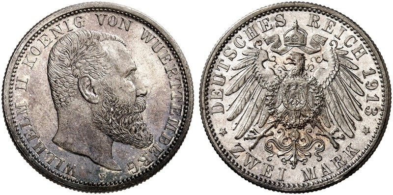 WÜRTTEMBERG. Wilhelm II., 1891-1918. J. 174, EPA 2/74 
2 Mark 1913. schöne Pati...