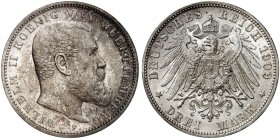 WÜRTTEMBERG. Wilhelm II., 1891-1918. J. 175, EPA 3/35 
3 Mark 1909. schöne Patina, vz - St