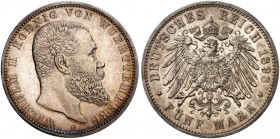 WÜRTTEMBERG. Wilhelm II., 1891-1918. J. 176, EPA 5/60 
5 Mark 1898. schöne Patina, winz. Kr., PP