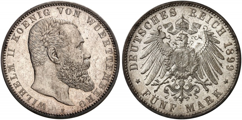 WÜRTTEMBERG. Wilhelm II., 1891-1918. J. 176, EPA 5/60 
5 Mark 1899. vz - St / S...