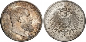 WÜRTTEMBERG. Wilhelm II., 1891-1918. J. 176, EPA 5/60 
5 Mark 1901. schöne Patina, vz - St / f. St