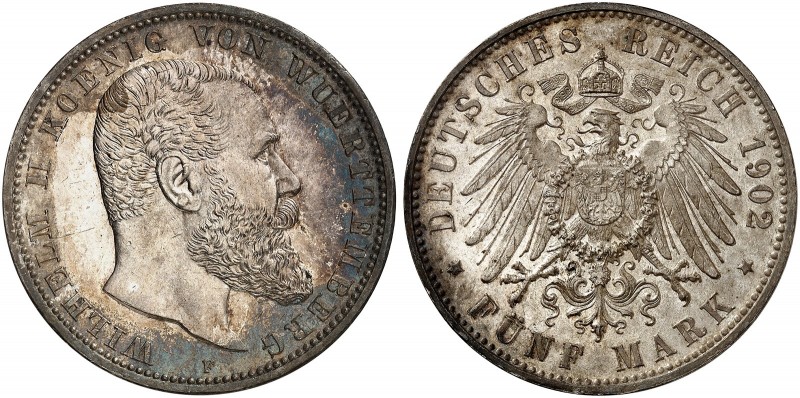 WÜRTTEMBERG. Wilhelm II., 1891-1918. J. 176, EPA 5/60 
5 Mark 1902. schöne Pati...