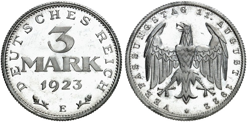 ERSATZ - UND INFLATIONSMÜNZEN 1919 - 1923. J. 303, EPA 3/40 
3 Mark 1923 E. R !...