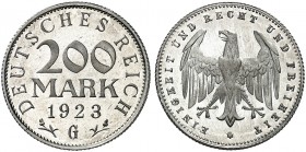 ERSATZ - UND INFLATIONSMÜNZEN 1919 - 1923. J. 304, EPA N 15 
200 Mark 1923 G. kl. Kr., PP