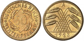 KURS - UND GEDENKMÜNZEN. J. 310, EPA 49 
50 Rentenpfennig 1923 A. f. St