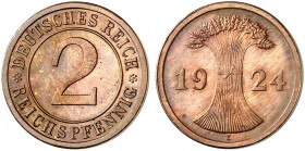 KURS - UND GEDENKMÜNZEN. J. 314, EPA 14 
2 Reichspfennig 1924 E. PP