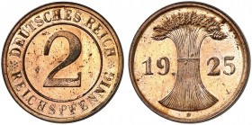 KURS - UND GEDENKMÜNZEN. J. 314, EPA 14 
2 Reichspfennig 1925 D. kl. Kr., f. St aus PP