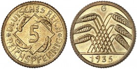 KURS - UND GEDENKMÜNZEN. J. 316, EPA 22 
5 Reichspfennig 1935 G. PP