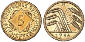 KURS - UND GEDENKMÜNZEN. J. 316, EPA 22 
5 Reichspfennig 1936 G. PP