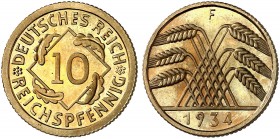 KURS - UND GEDENKMÜNZEN. J. 317, EPA 33 
10 Reichspfennig 1934 F. RR ! PP