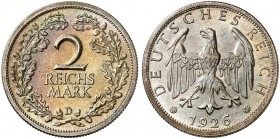 KURS - UND GEDENKMÜNZEN. J. 320, EPA 2/75 
2 RM 1926 D. schöne Patina, f. St