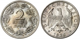 KURS - UND GEDENKMÜNZEN. J. 320, EPA 2/75 
2 RM 1926 E. kl. Kr., f. St
