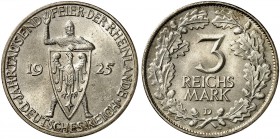 KURS - UND GEDENKMÜNZEN. J. 321, EPA 3/42 
3 RM 1925 D, Rheinlande. f. St