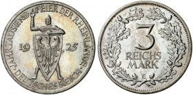KURS - UND GEDENKMÜNZEN. J. 321, EPA 3/42 
3 RM 1925 E, Rheinlande. vz - St