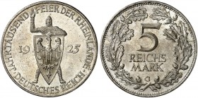 KURS - UND GEDENKMÜNZEN. J. 322, EPA 5/61 
5 RM 1925 G, Rheinlande. kl. Kr., vz - St