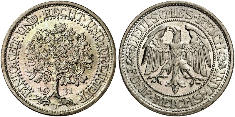 KURS - UND GEDENKMÜNZEN. 5 RM - Kursmünze "Eichbaum". J. 331, EPA 5/64 
5 RM 19...